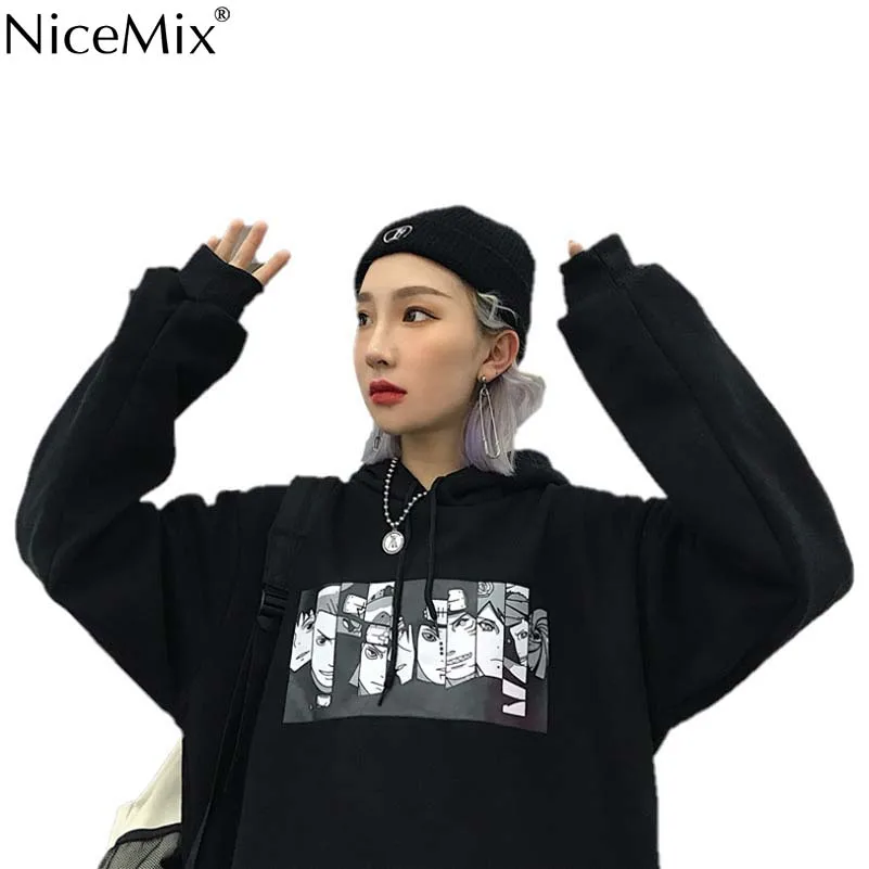NiceMix Harajuku Женская толстовка унисекс с мультяшным принтом бархатные пуловеры винтажные Джемперы Корейская уличная одежда Sudadera Mujer