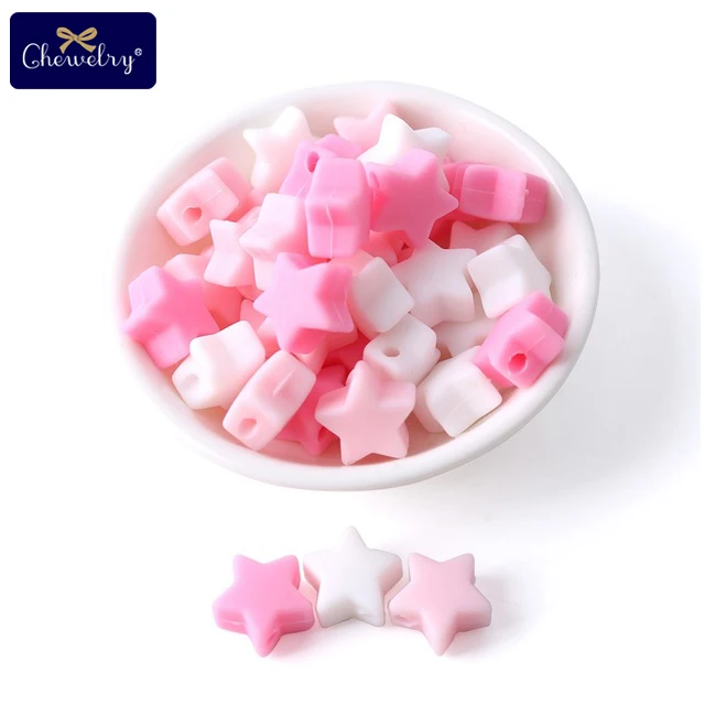 Pink Series Star CHEWELRY силиконовая бусина 40 шт. детский силиконовый Прорезыватель в форме сердца пищевой детский Кулон Жемчужный силиконовый маленький стержень детские товары игрушка - Цвет: Pink Series Star