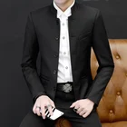 Мужской костюм со стоячим воротником и длинным рукавом, черный, винно-красный, темно-синий, Модный деловой пиджак для отдыха, размеры S, M, XL, 4XL