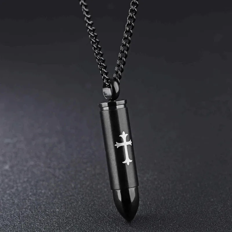 Модные панк Украшения для мужчин черный Пуля Подвеска Цепочки и ожерелья крест