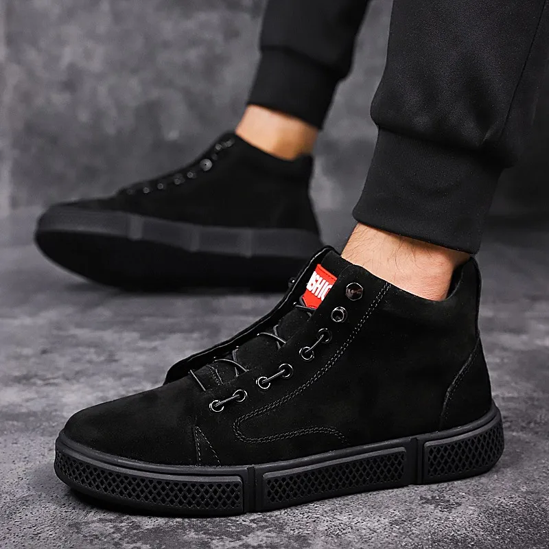 Men Lace Up high top Flats Shoes genuine Leather Casual Men's lace up fashion breathable Vulcanize sneakers Walking | Обувь