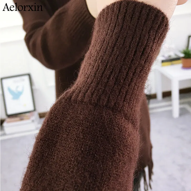 2017 Female Winter Cashmere Warm Knitted Tassel Long Sweater Women Sweaters and Pullovers Pull Femme Oversized | Женская одежда