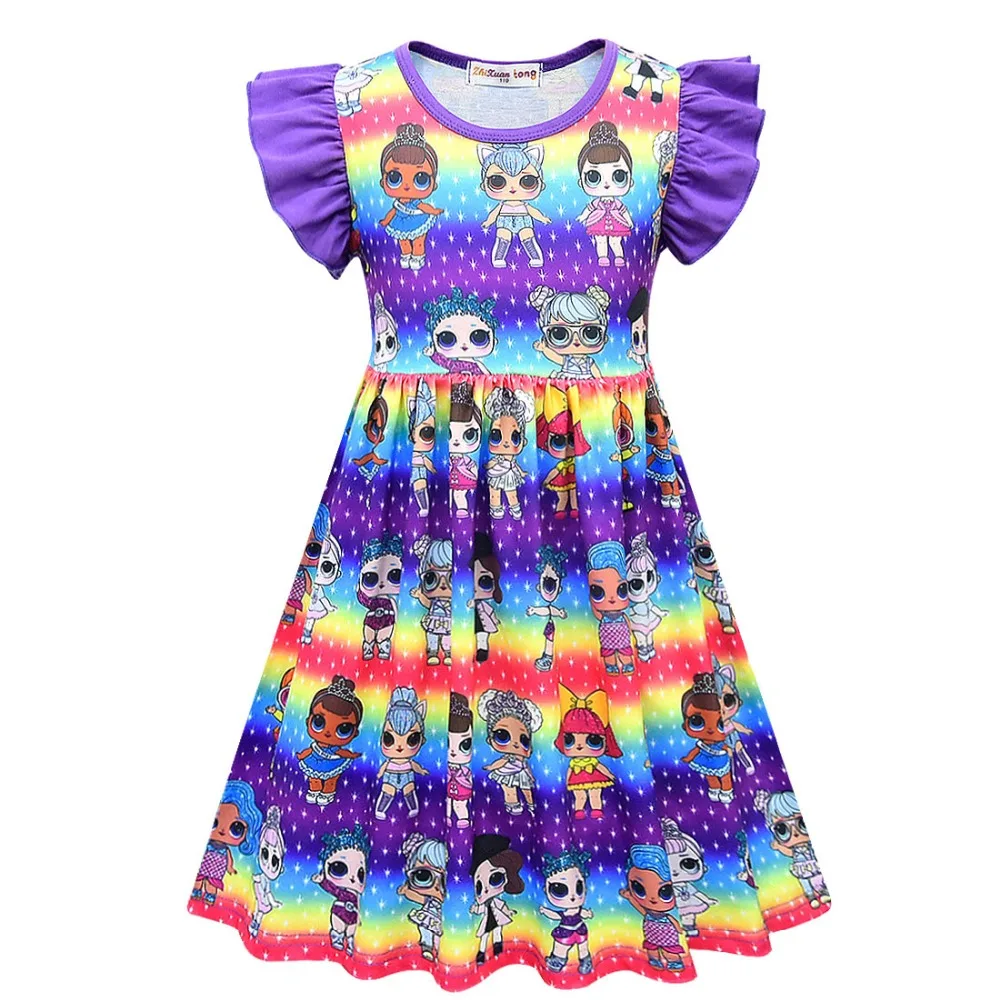 2019 Summer New Princess Dress Flying Sleeves Girls Dresses Ball Gown Cartoon Print Baby Clothes Kids | Детская одежда и обувь