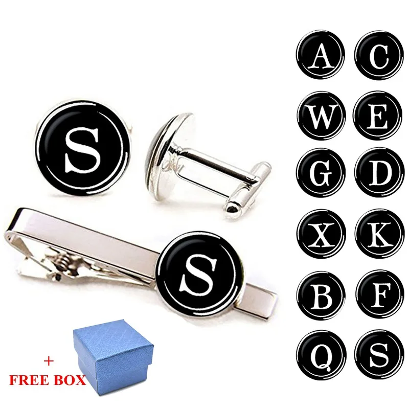 

26 Letter A-Z Cufflinks and Tie Clip Set Letters Men Suits Shirt Cufflinks Wedding Gifts Cuff Links