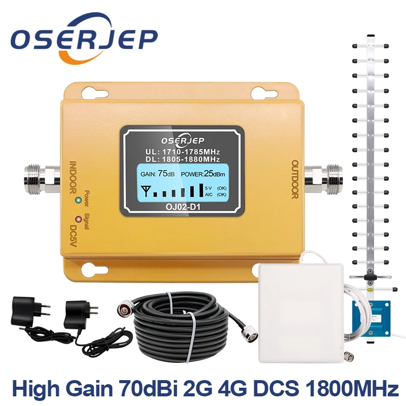 GSM LTE 1800 lcd 70dB 2g 4g повторитель сигнала для сотового телефона DCS 1800MHz мобильный усилитель GSM+ Yagi/панельная антенна