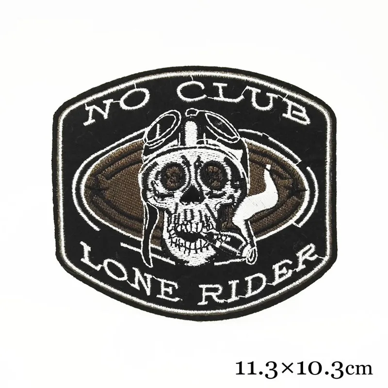

1pc no club lone rider Engine Skeleton Motorcycle Biker Patches For Clothing Embroidered Iron On Patches