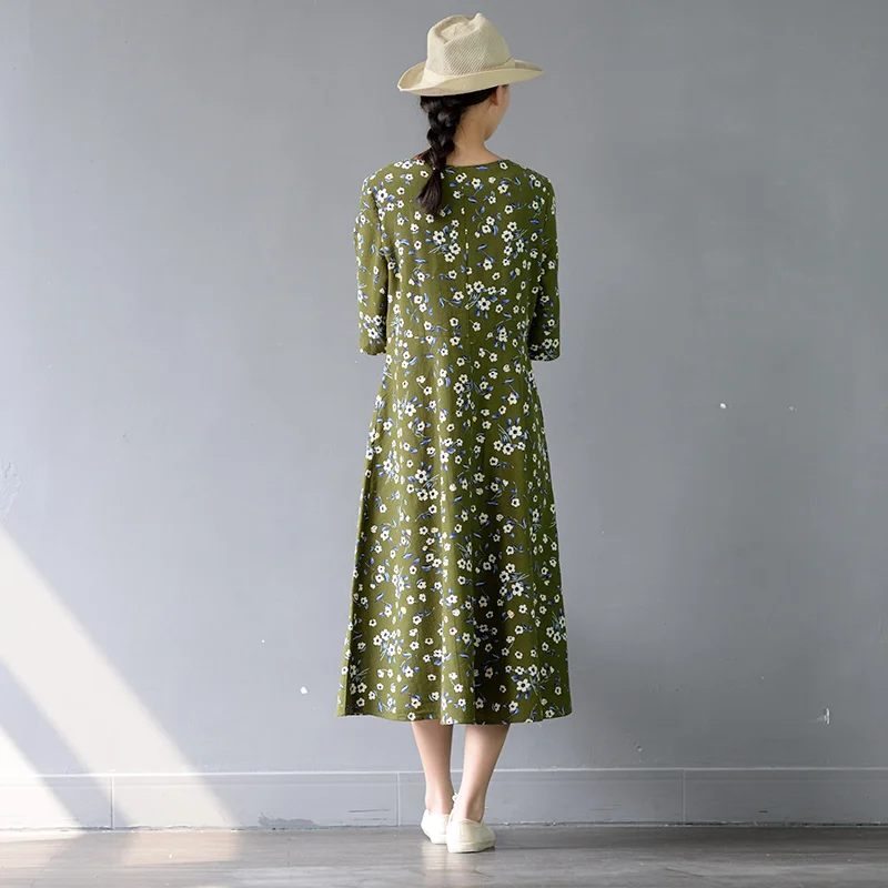 SCUWLINEN Vestidos 2019 Весна Лето Женское Платье Винтаж цветочный принт с коротким рукавом