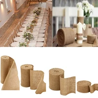 10m vintage natural burlap jute ribbon roll tape linen table runner lace cloth for dinning restaurant table gadget home decor