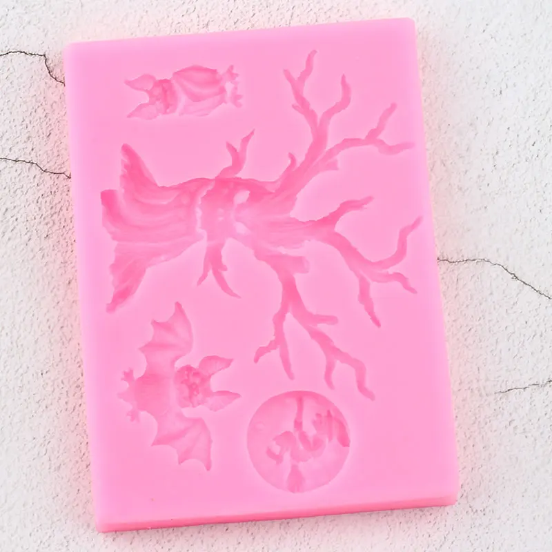 3D Halloween Silicone Molds Tree Bat Owl Fondant Mold DIY Party Cake Decorating Tools Candy Clay Chocolate Gumpaste Moulds | Дом и сад
