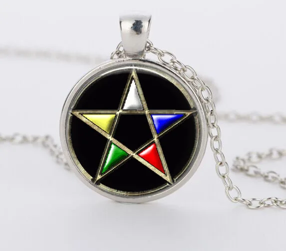 Модный фиолетовый пентаграмма Wicca колдовство Япония кулон ожерелье ювелирные изделия скрытый Шарм ожерелья - Окраска металла: silver