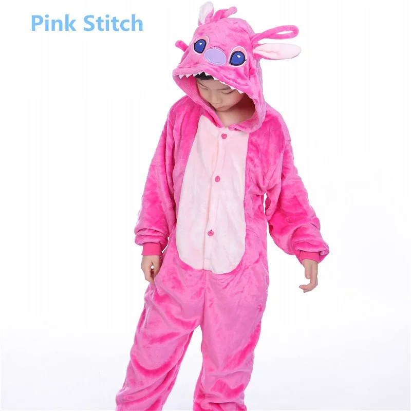pink stitch Детские пижамы с радужной звездой и единорогом; зимняя Пижама; Фланелевая пижама с капюшоном; комплекты одежды для сна с животными для девочек и мальчиков; одежда для сна - Цвет: pink stitch