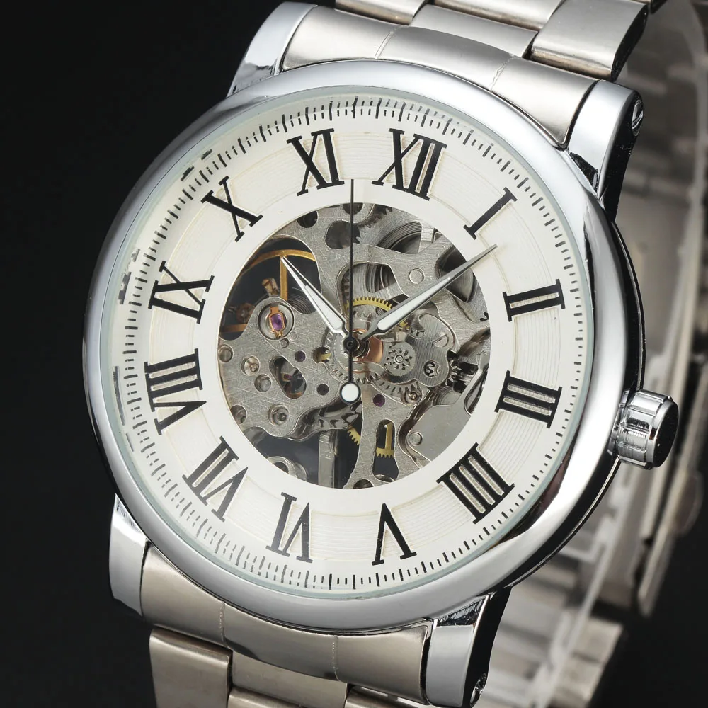 Часы наручные WINNER Мужские механические модные роскошные брендовые с серебристым