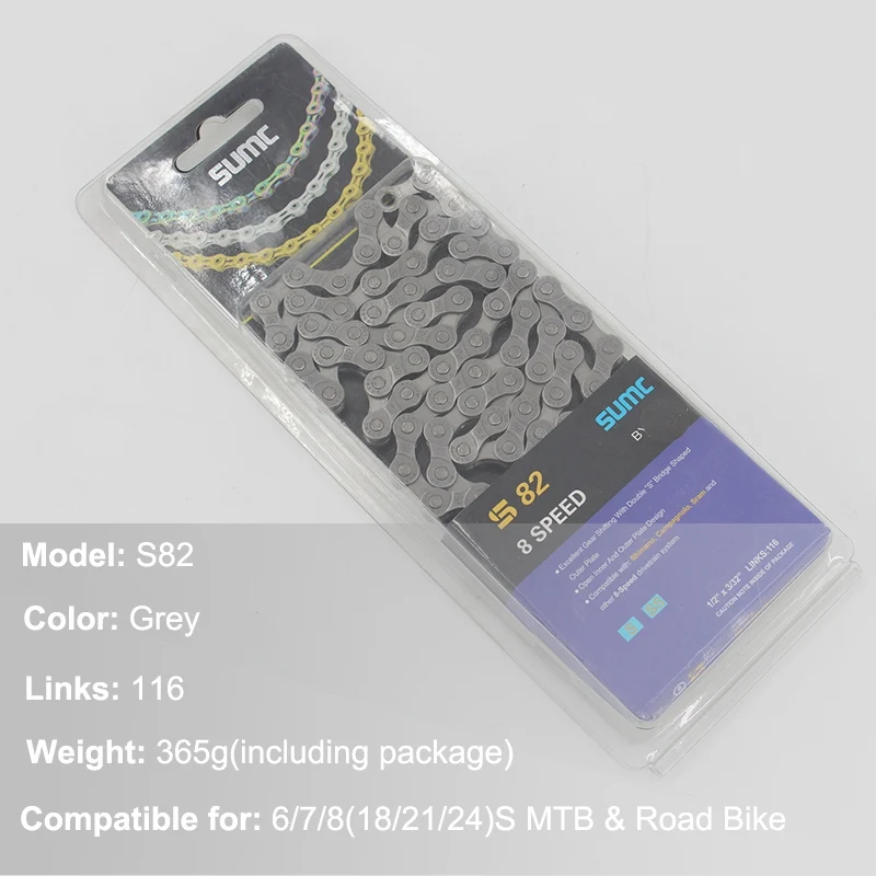 8S S82 Grey Красочные полые MTB шоссейные велосипедные цепи 116 звенья, велосипедные цепи из нержавеющей стали 6 7 8 9 10 11 12 Скоростей, цепь для горного велосипеда - Цвет: 8S S82 Grey