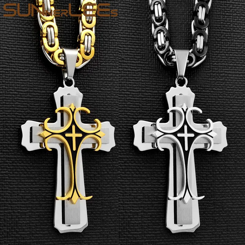 Цепочка с кулоном в виде Креста Иисуса Христа из нержавеющей стали|Ожерелья