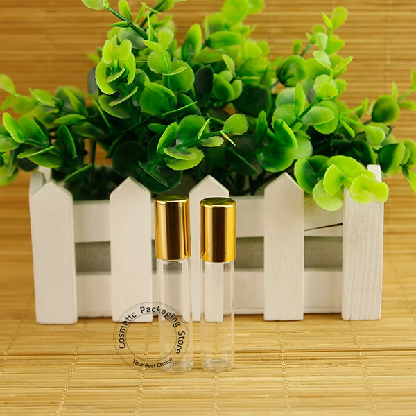 50 шт Продвижение 5 мл стеклянная бутылка для духов Мини Золотая крышка 1/2 унций