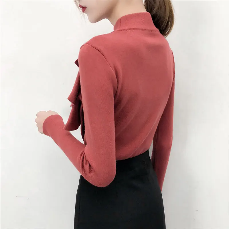 2018 Корейская версия Осень и зима сплошной цвет дикий полувысокий воротник свитер