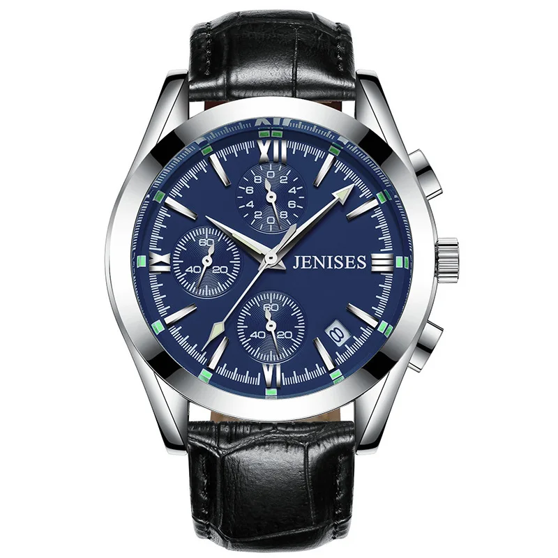 SilverAnd Blue Face Jenises мужские часы Топ бренд класса люкс Хронограф Спортивные мужские s часы водонепроницаемые полностью Стальные кварцевые золотые часы мужские Relogio Masculino - Цвет: SilverAnd Blue Face