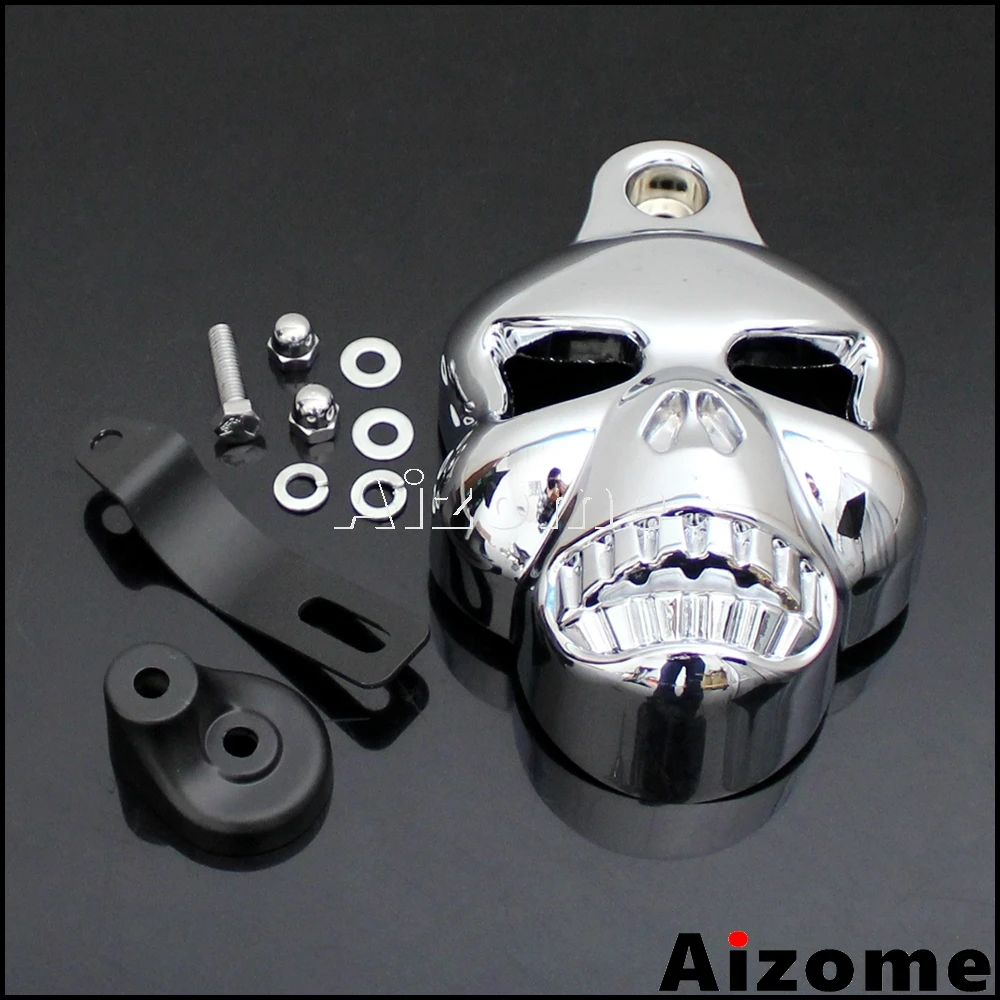Motorcycle Chrome Aluminum Skull Head Horn Cover For Harley Sportster Street Road Glide w/ Cowbell V-ROD 1992-2014 | Автомобили и