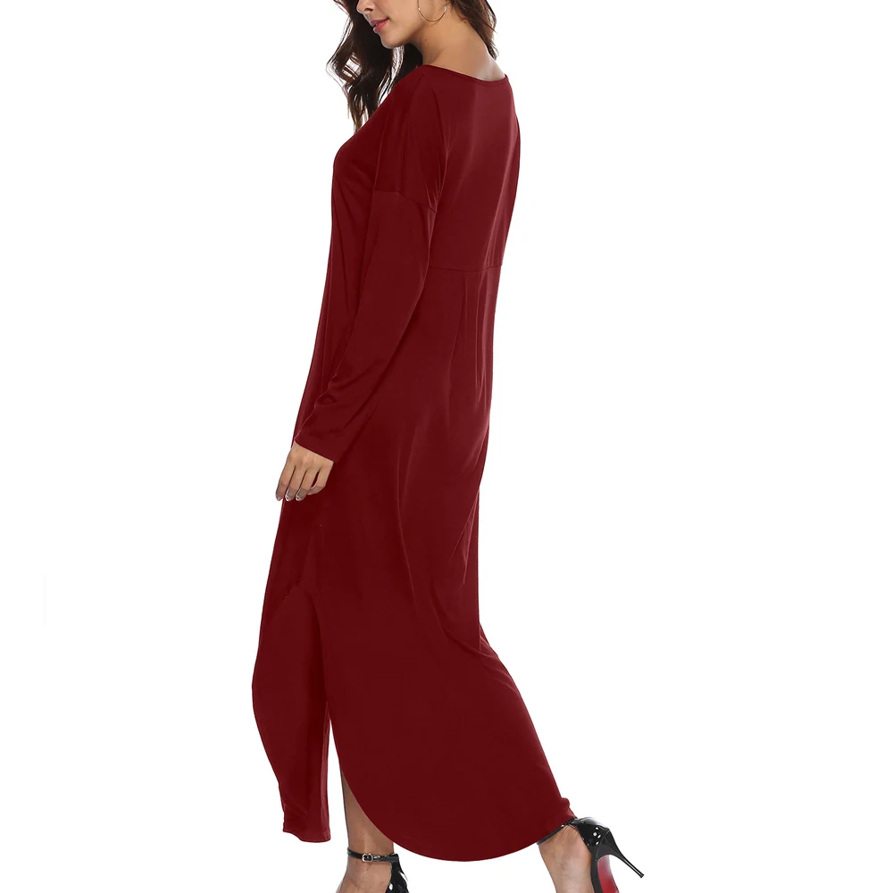 Длинное платье с длинным рукавом длинное повседневное Пляжное карманами |