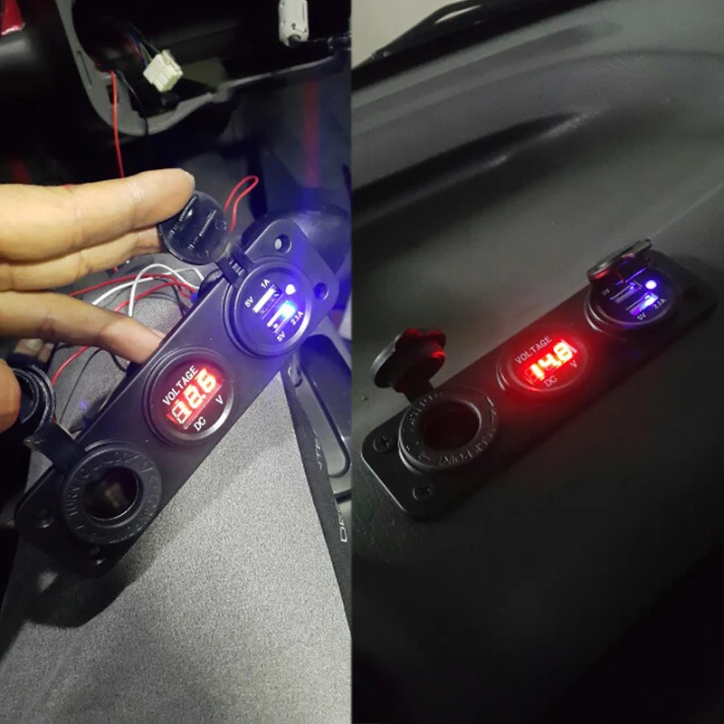 Автомобильный прикуриватель Urbanroad с двумя USB портами 12 В/24 В синий светодиодный