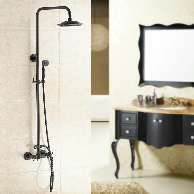 

Bathroom Accessories Antique Shower Set Brass Black with 8 Inch Shower Head Handheld Double Lifting Bronze Water Rain Shower
