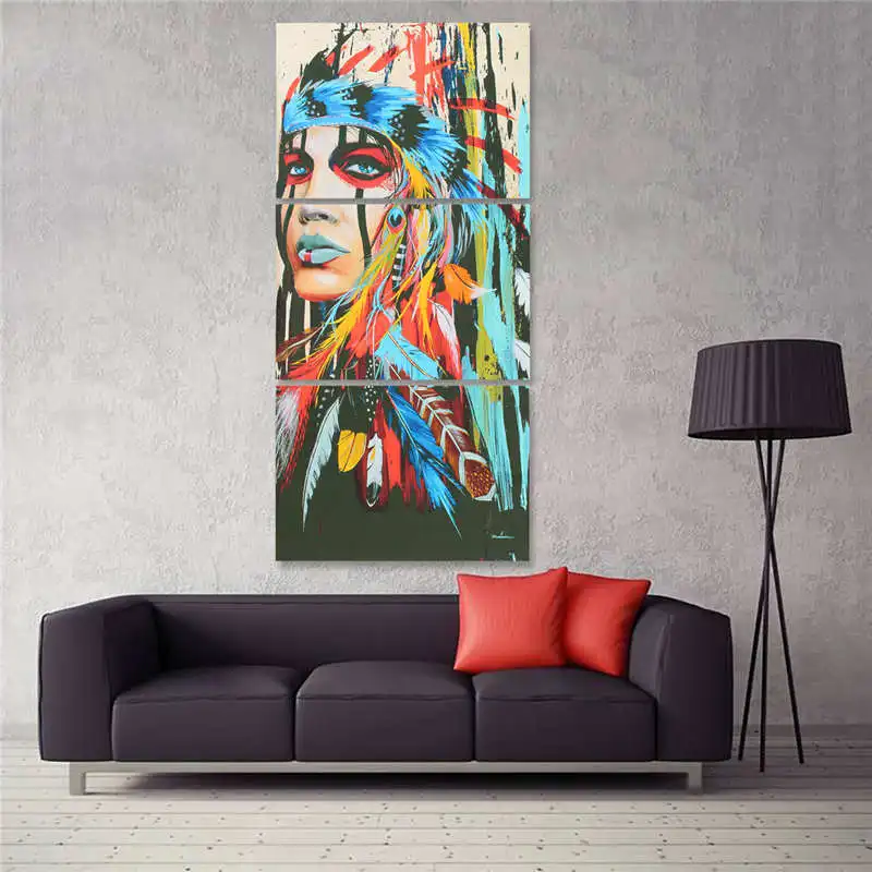 3 шт./компл. картина с изображением индийской женщины из холста перьями