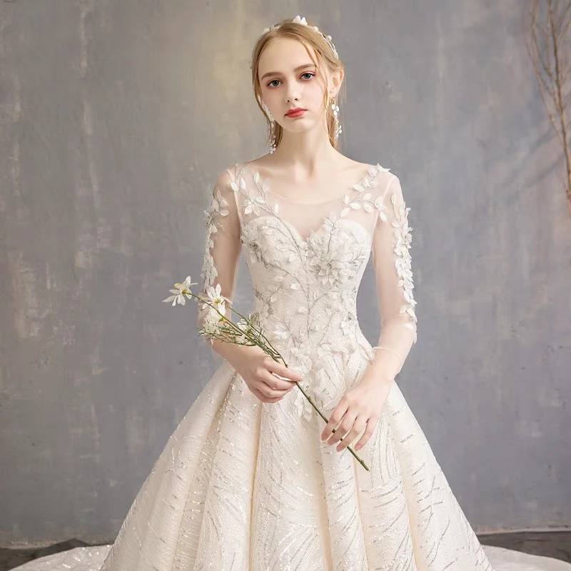 Robe mariage Аманда новиас длинный рукав кружева бальное платье свадебное платье
