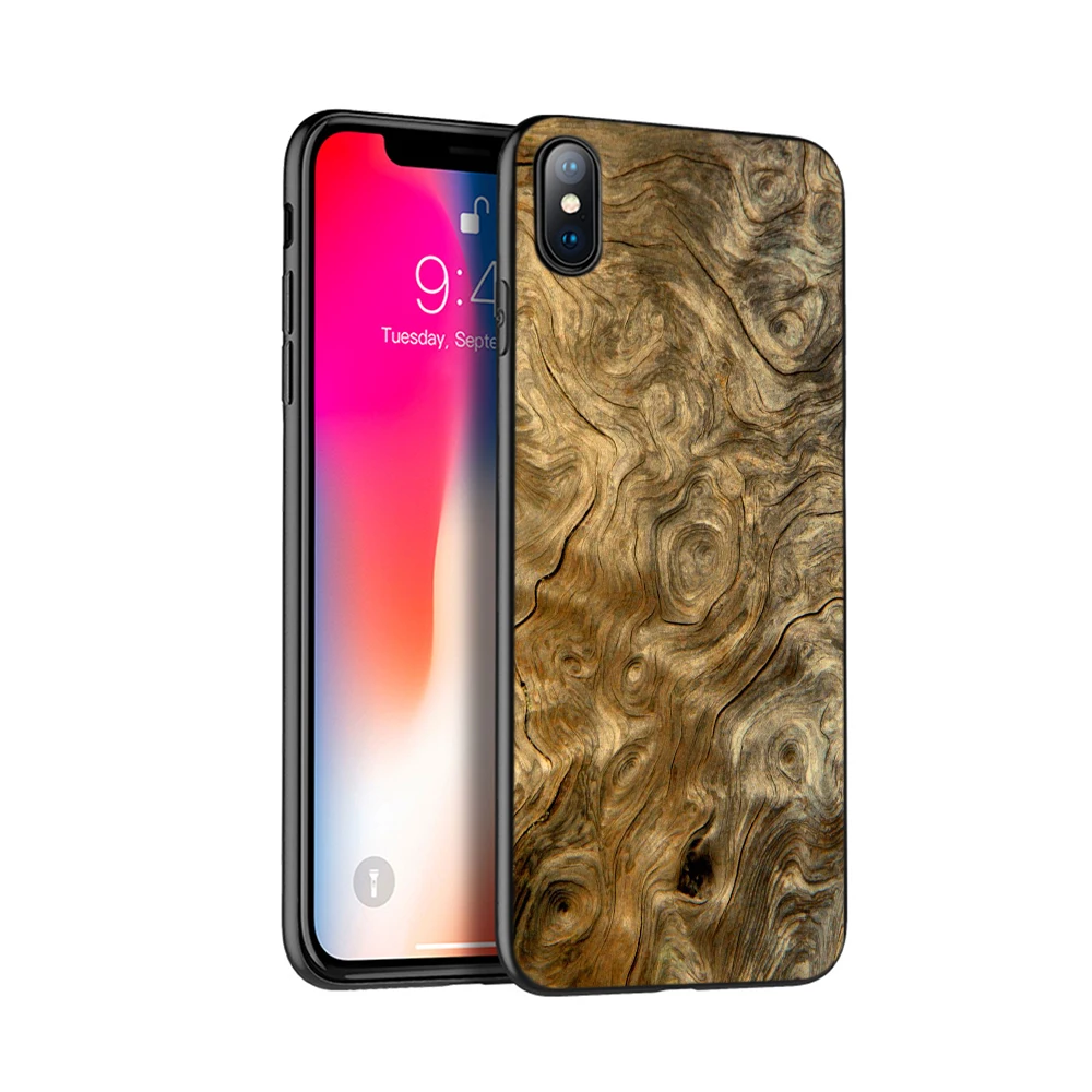 Черный чехол из ТПУ для iphone 5 5s SE 2020 6 6s 7 8 plus x 10 XR XS 11 pro MAX текстурный в деревянном