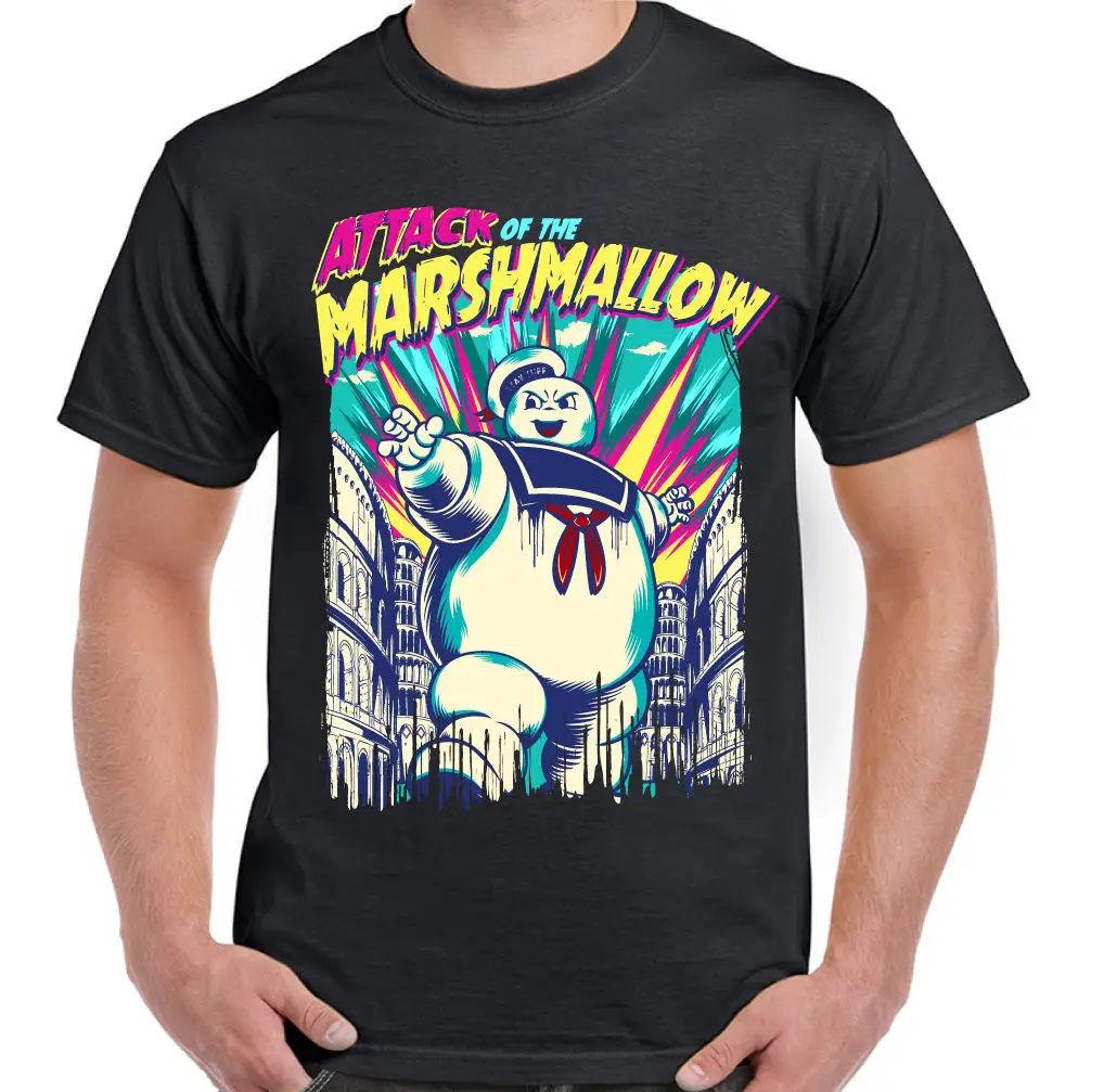 

Attack Of The Marshmallow Man Stay Puft Mens Funny Ghostbusters Inspired T-Shirt 3D T Shirt Men Plus Size Cotton Tops Tee