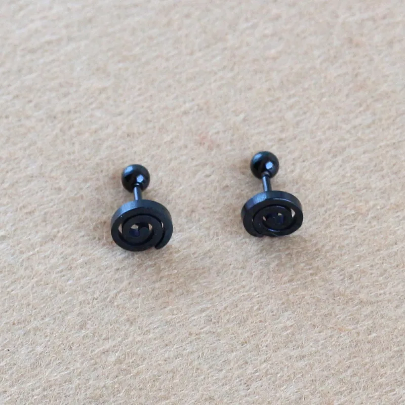 Titanium Black Plated  Screw-back 8mm Stud Earrings 316 L Stainless Steel No Fade No Allergy
