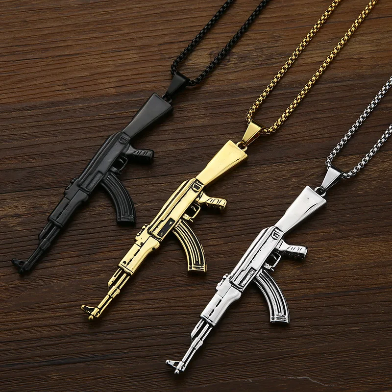 EdgLifU мужское ожерелье с пистолетом Горячая игра JS крест оружие огня AK47 кулон из