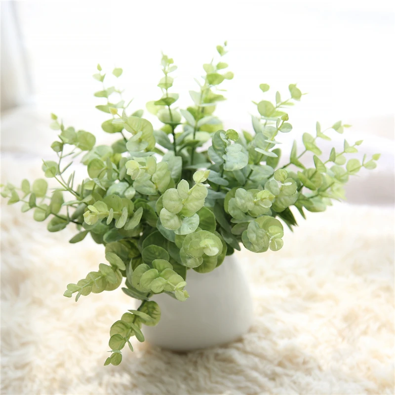 1Branch Artificial Grass Leaves Plastic Green Plants Fake Eucalyptus Leaf for Home Vases Decoration Wedding Party | Дом и сад