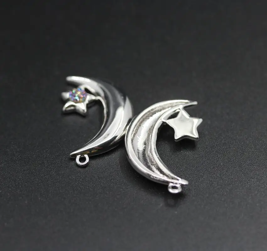 New!!! Crescent Moon&ampStars Inlay Rainbow Agates Druzy Round Beads Copper Plateds Silver Pendants Geode Quartz Drusy Charms | Украшения и