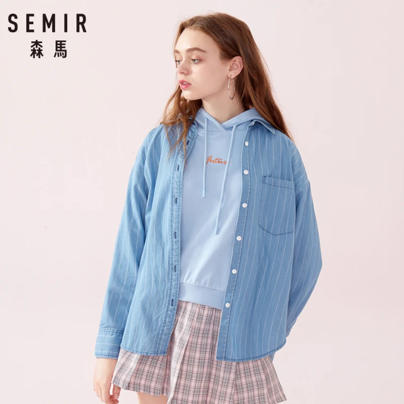 SEMIR Женская Полосатая Рубашка из 100% хлопка с воротником Повседневная рубашка