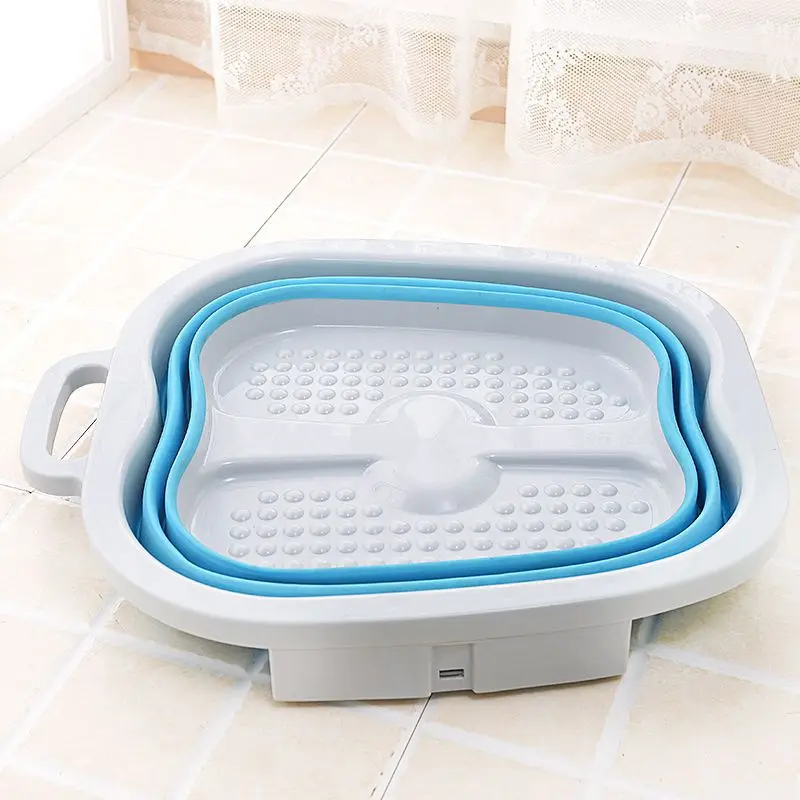 Foldable foot-bucket household foot bath bucket bottom massage high wash folding basin large plastic | Дом и сад