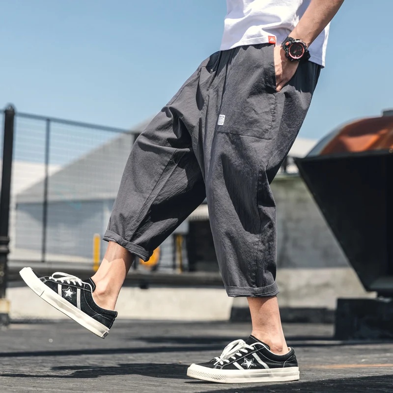 Эластичный пояс дышащий хлопок лен Для мужчин Повседневное шаровары беговые