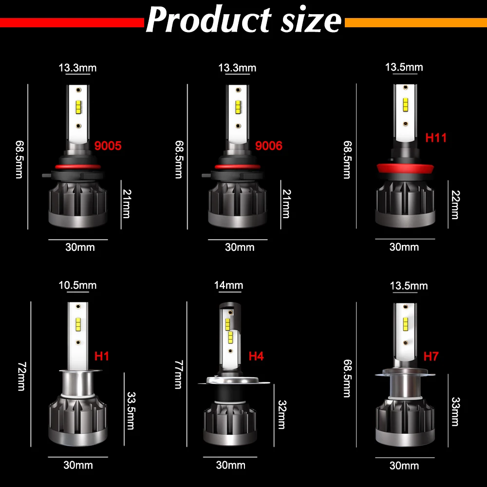 Roadsun 6000K H4 светодиодный H7 лампы H1 HB4 H11 H9 H8 HB3 со светодиодными кристаллами для
