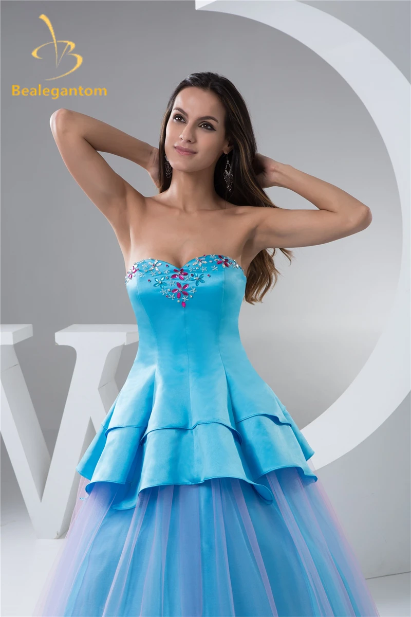 

Bealegantom New Blue Tulle Quinceanera Dresses Ball Gown 2019 With Beaded Appliques Sweet 16 Dresses Vestidos De 15 Anos QA1066
