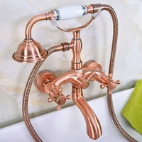 antique red copper dual handle bathroom tub faucet wall mounted bathtub mixer taps with handshower bna322