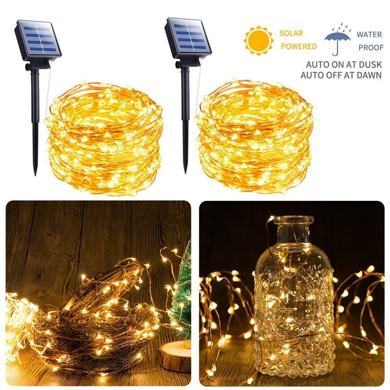 Солнечный струнный светильник 10 м 20 100LED серебряная проволока сказка Крытый