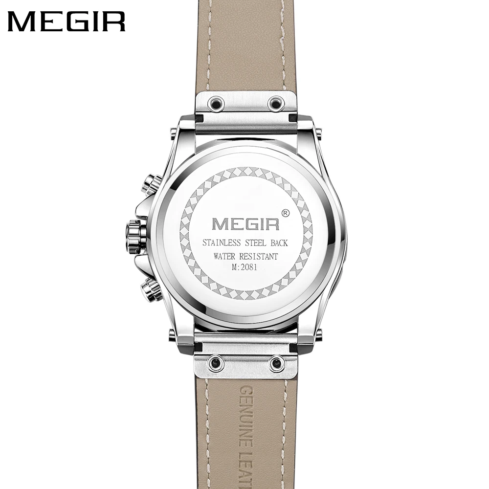 MEGIR Элитный бренд 2018 Новая мода синий циферблат Кварцевые часы Для мужчин кожаный