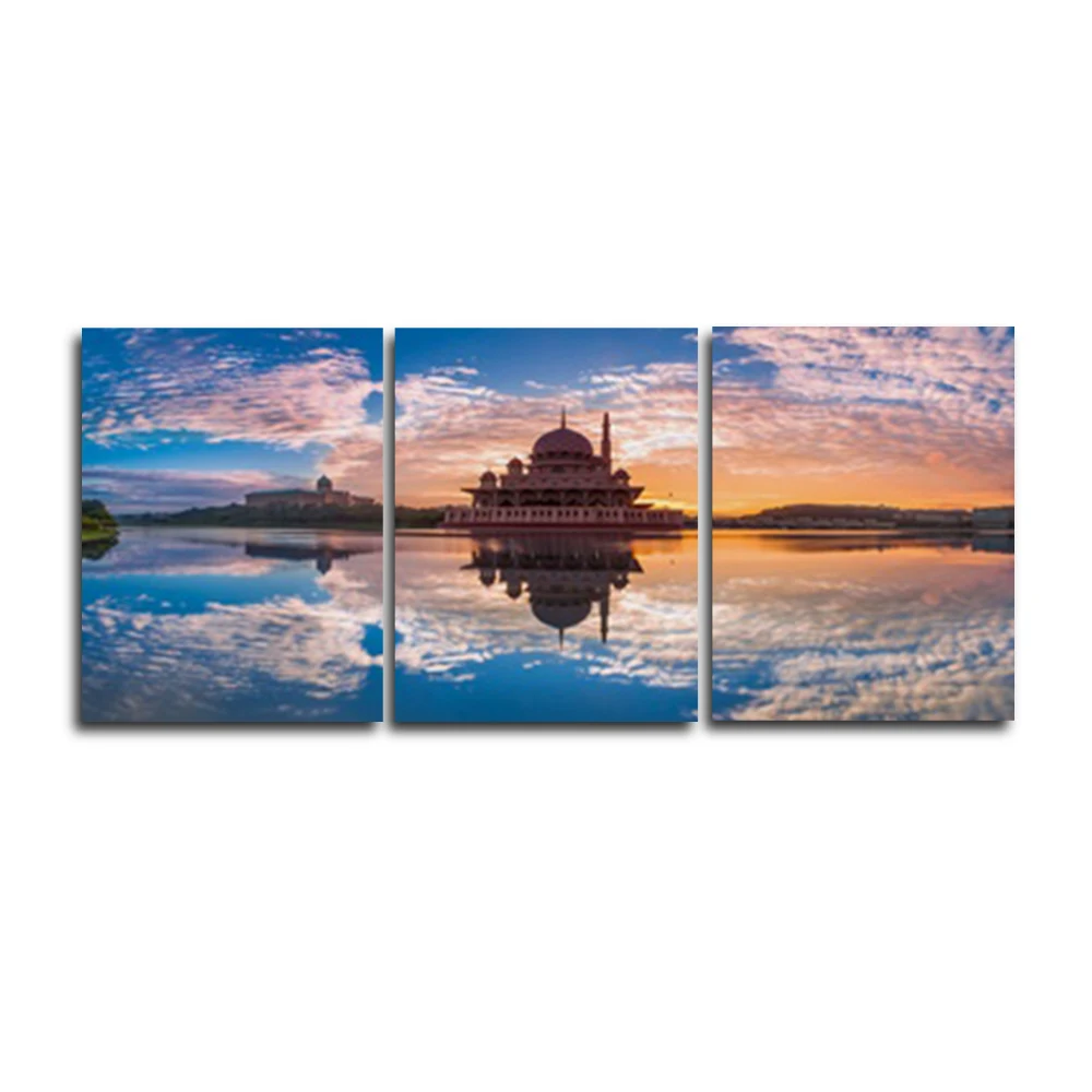 3 Панели Sunrise Sky Scene винтажная холст масляная живопись настенная плакат для