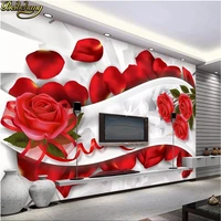 beibehang 3d red rose wall paper large mural wallpaper tv background living room bedroom painting seamless papel de parede 3d