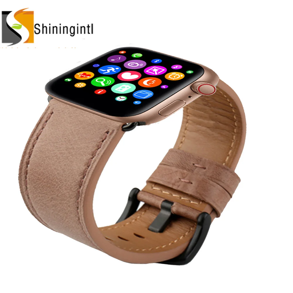 Ремешок Smochm из натуральной кожи для Apple Watch Series 4 3 2 42 мм 44 черный | Электроника