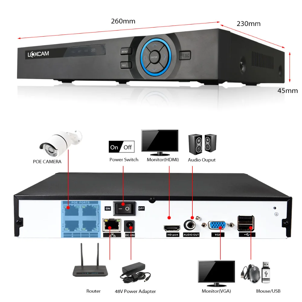 H.265 CCTV система NVR 4Ch 5MP POE Kit 4 шт. 2.0MP 1080P @ 25fps ip камера видеонаблюдения с поддержкой Wi