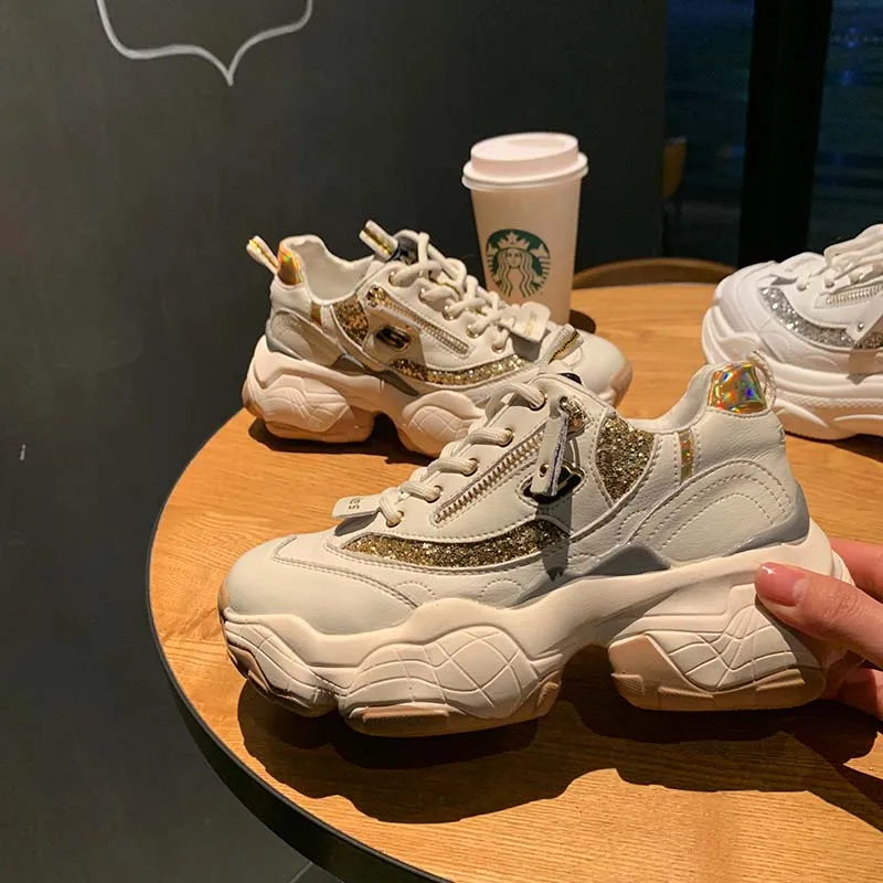 Beige Sooneeya дизайнерские блестящие массивные кроссовки на платформе повседневная обувь для папы Бежевые кроссовки женская обувь инструкторов Femme - Цвет: Beige