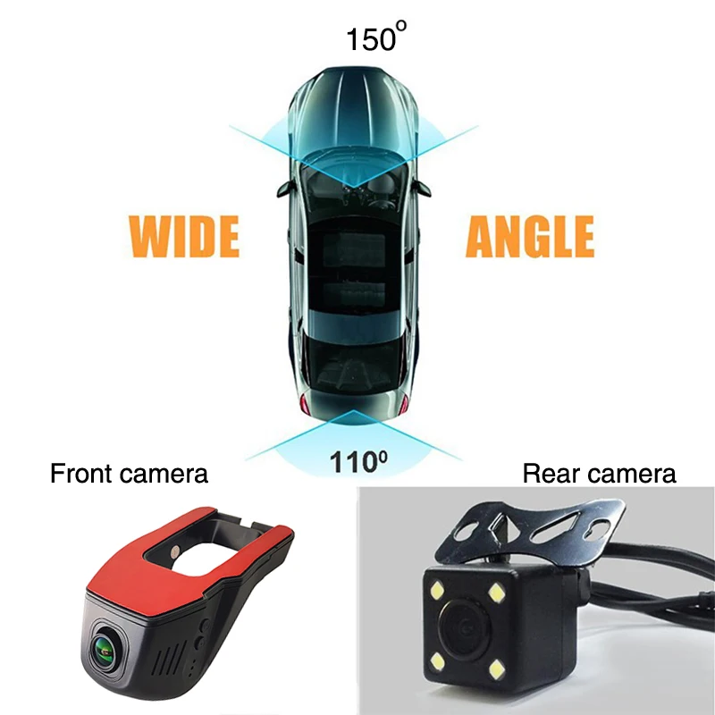 Ainina 2 объектива FHD1080P Novatek 96655 Автомобильный видеорегистратор с Wi-Fi