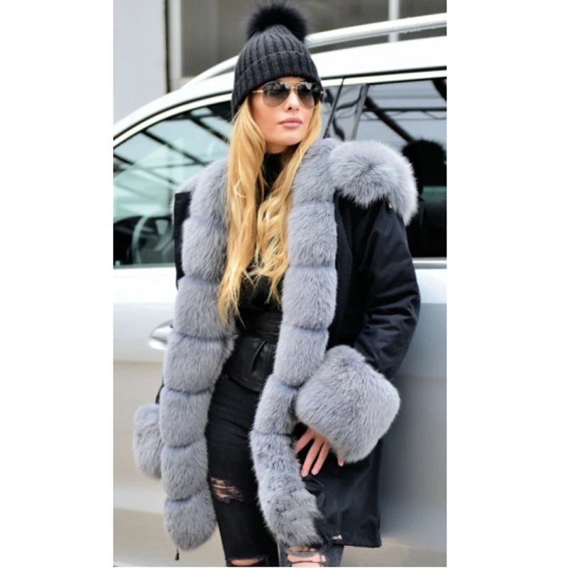 Tatyana Furclub New Real Fur Jacket For Women Winter Clothes Thick Warm Trendy Coat Black Outwear With Big Fur Collar Parkas