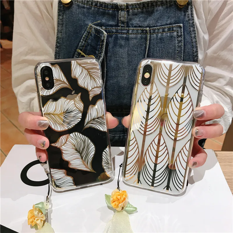 Luxirous Electroplated case for iphone XS Max iPhone 11 Pro 6 6s clear 7 plus 8 X XR flower glod leaves |
