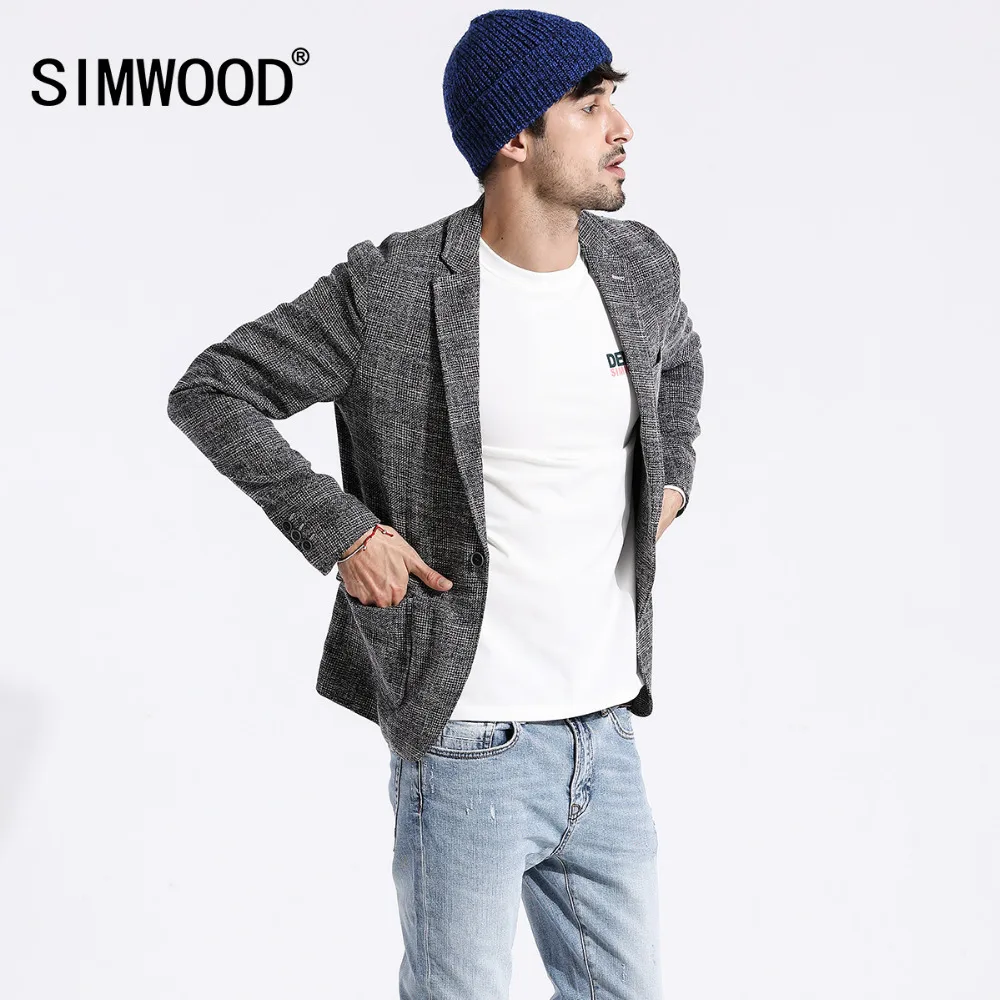 SIMWOOD 2018 осень Повседневное пиджаки Для мужчин бренд тонкий мужской костюмы в
